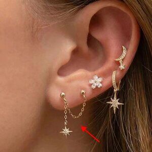 22050 925 Sterling Silver Star Chain Stud Earring (Single)
